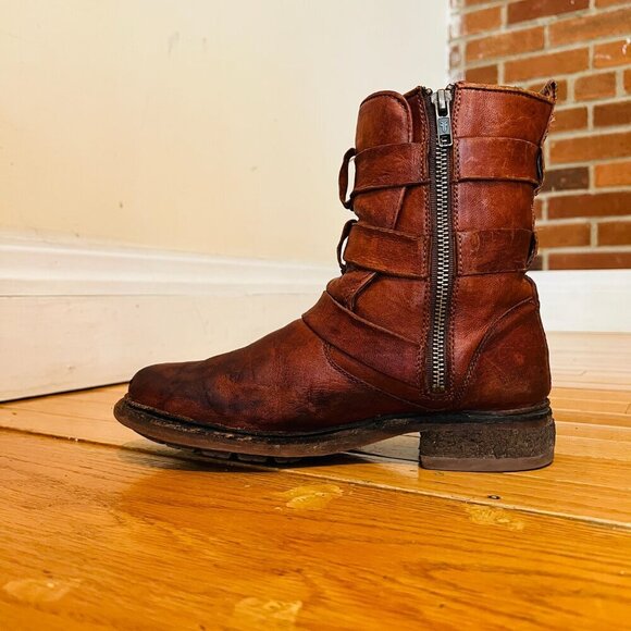 Frye Valerie Strappy Shearling Leather Boots in Cognac Size 7 - Picture 7 of 16